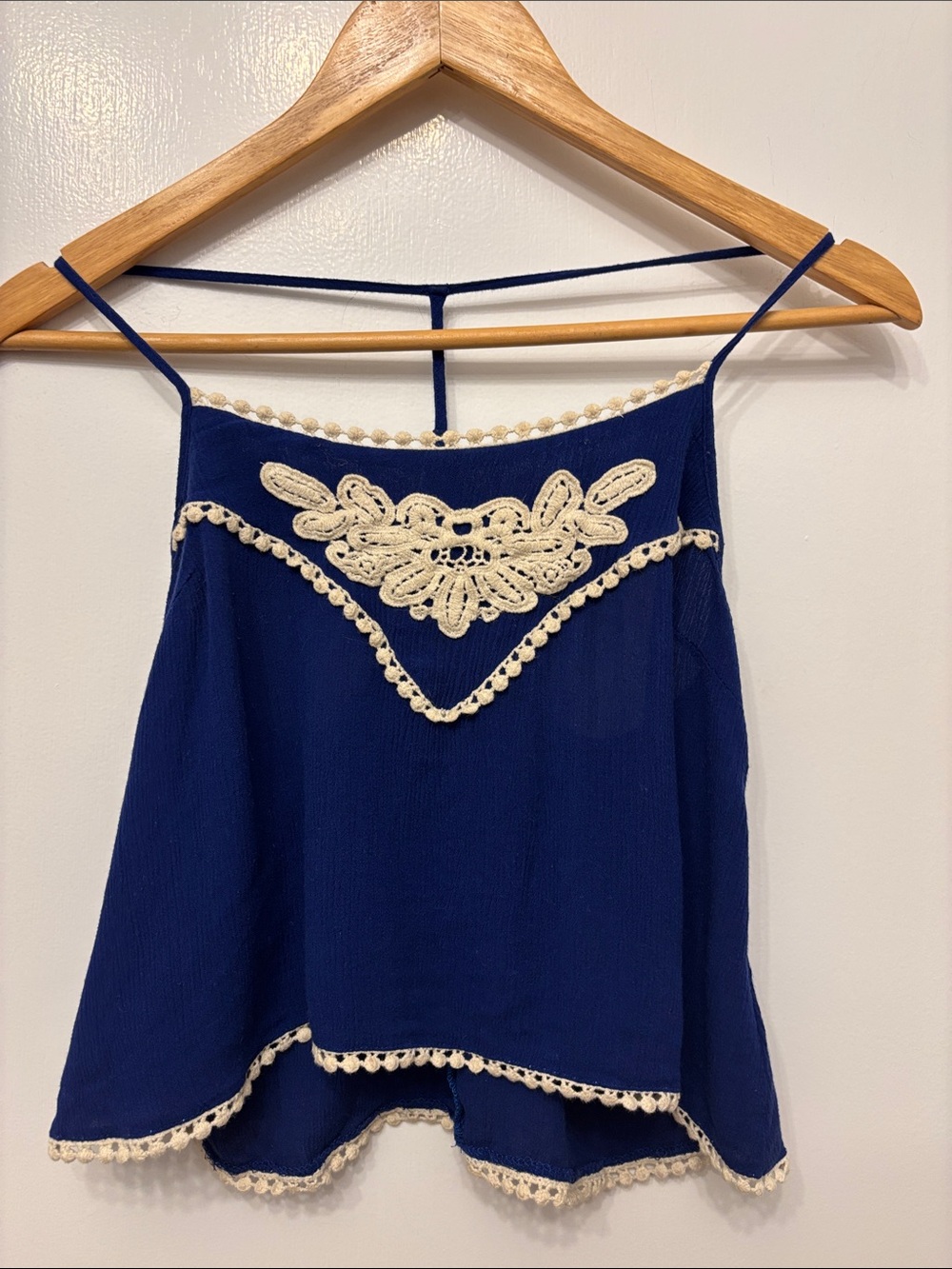 🌟4 for $20 Stella Tweed Navy Camisole with Cream Crochet Trim